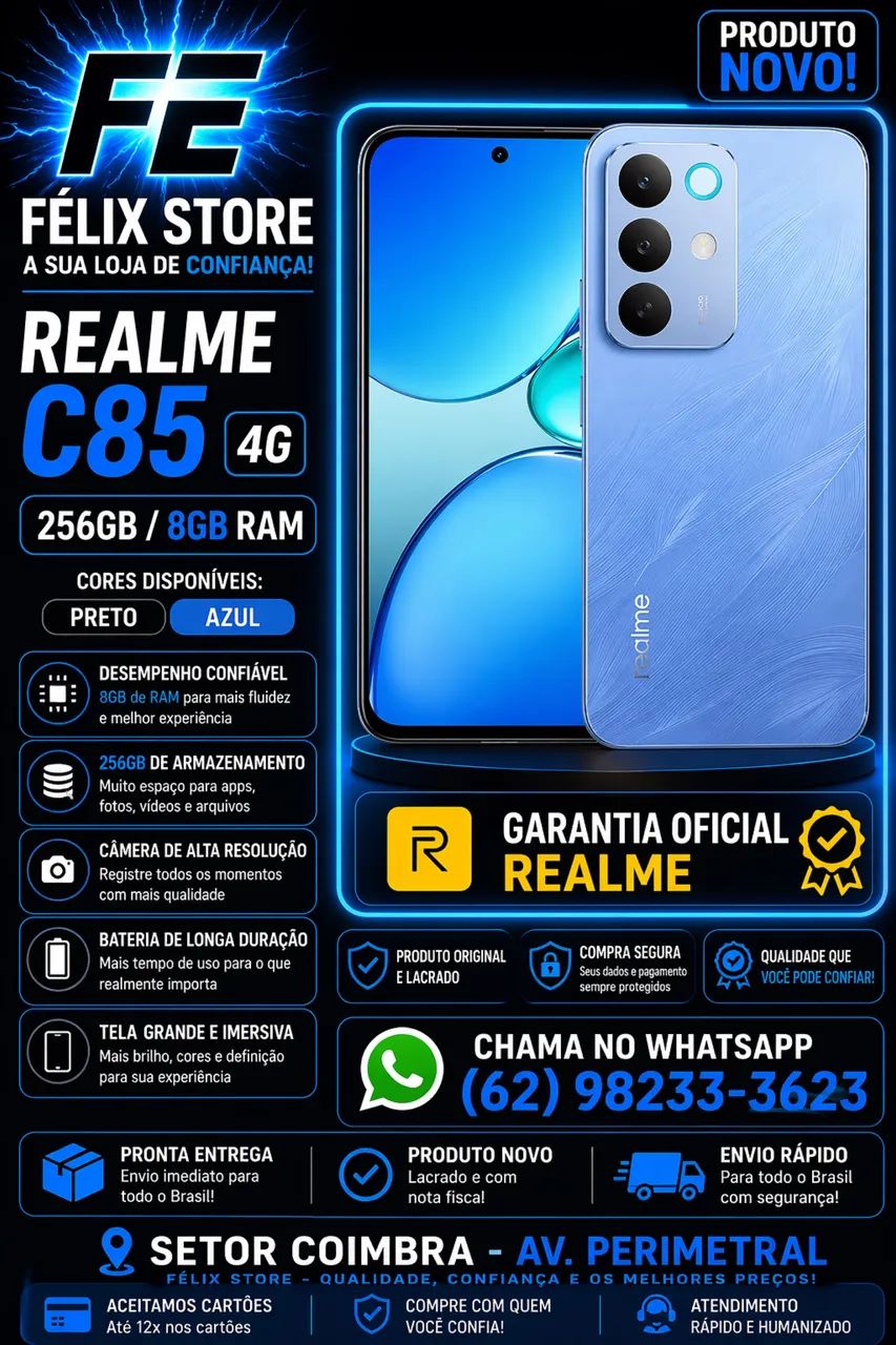 リ*オ様 銀貨52.8g Realme C85 4G 256GB 8GB RAM Preto/Azul | Garantia Realme | FÉLIX