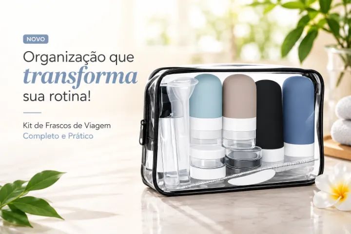 Kit Premium de Frascos Reutilizáveis para Viagem com Necessaire Transparente  - Foto 2