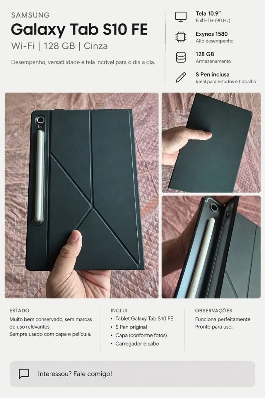 Tablet Samsung Galaxy Tab S10fe - 128/8 - acompanha caixa - absolutamente novo