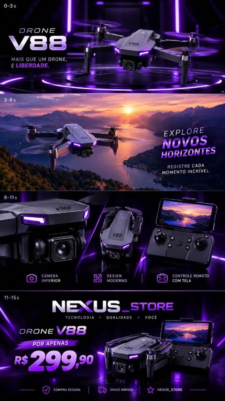DRONE V88 CINZA, COM CÂMERA HD - Foto 4