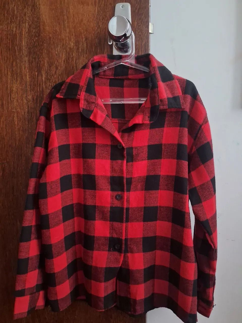 Blusa xadrez manga comprida em algodão