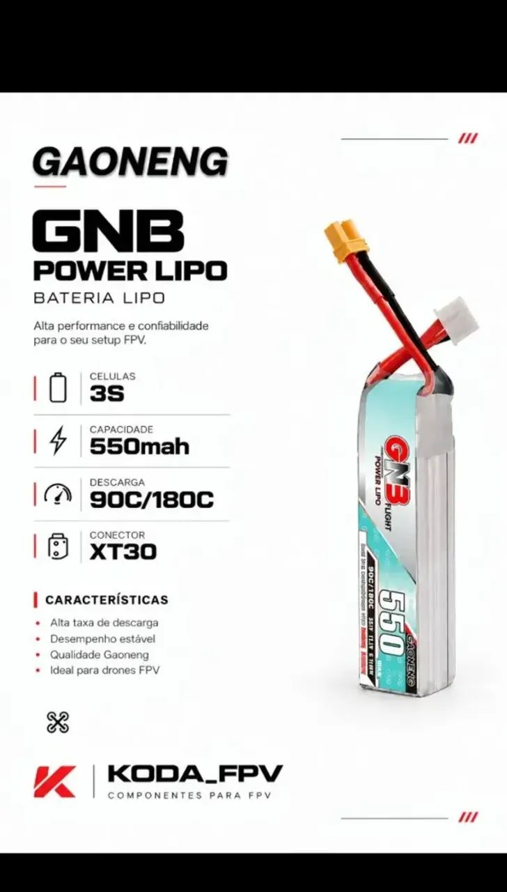 Bateria Gaoneng LiPo 3s 550mah 90C/180C Conector XT30
