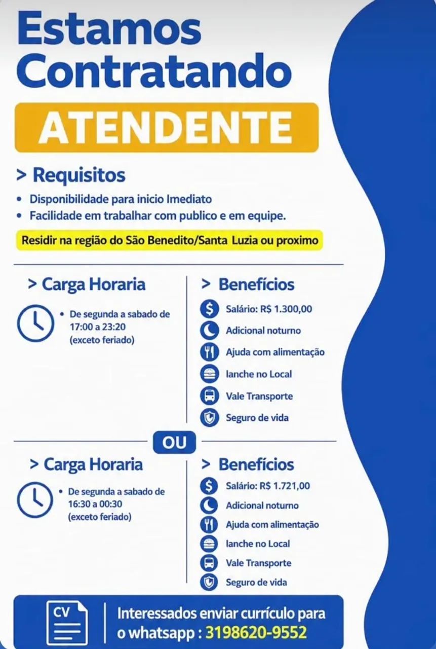 VAGA PARA INICIO IMEDIATO