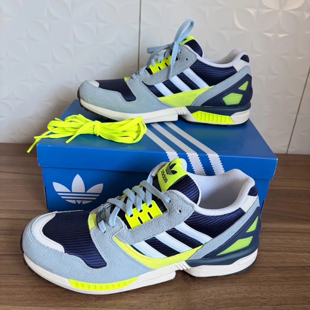 tênis adidas zx 8000 azul e amarelo, us 43.5 - Calçados - Timbí