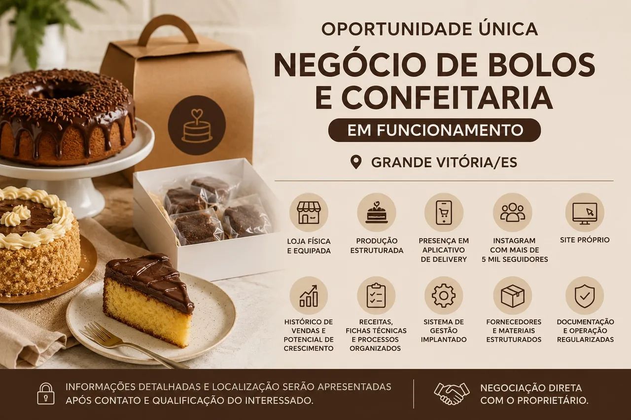 Loja de Bolos e Confeitaria Completa em Funcionamento - Vitória