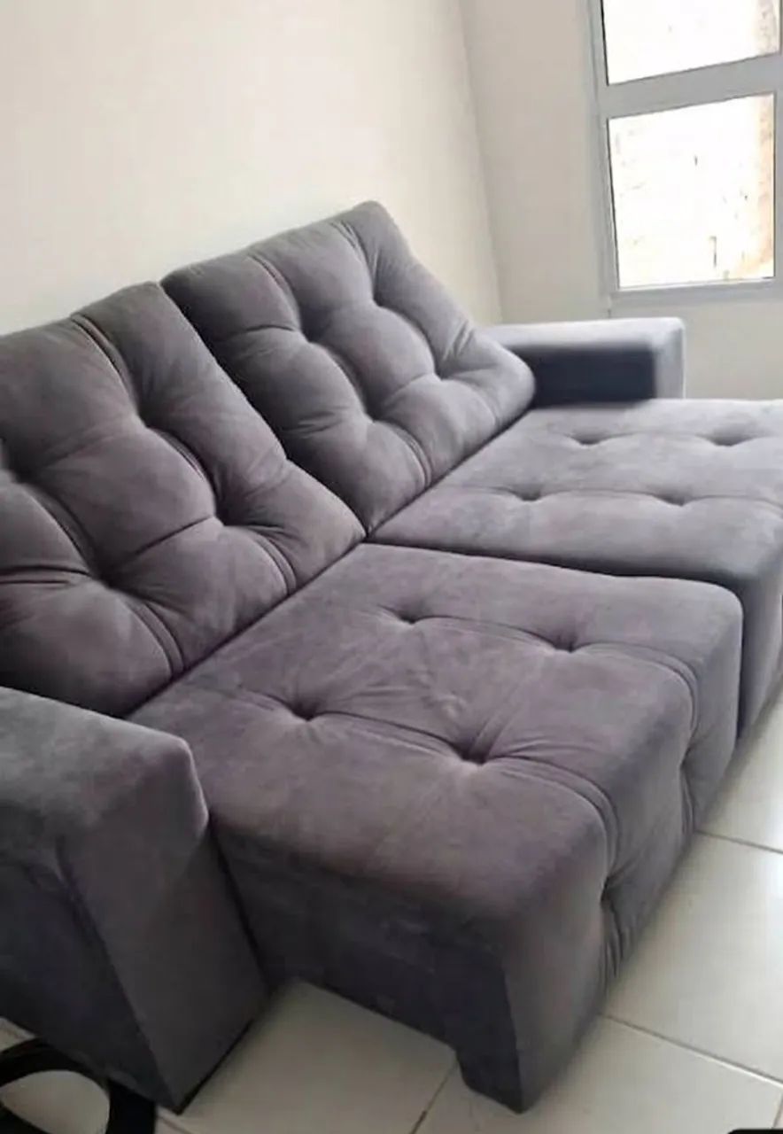 Sofá Retrátil e Reclinável Cinza (2,30m) - Super Conservado