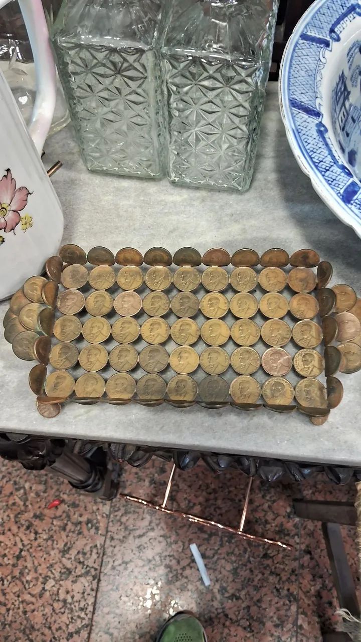 Antiga Bandeja Feita de moedas década de 40 - Foto 5