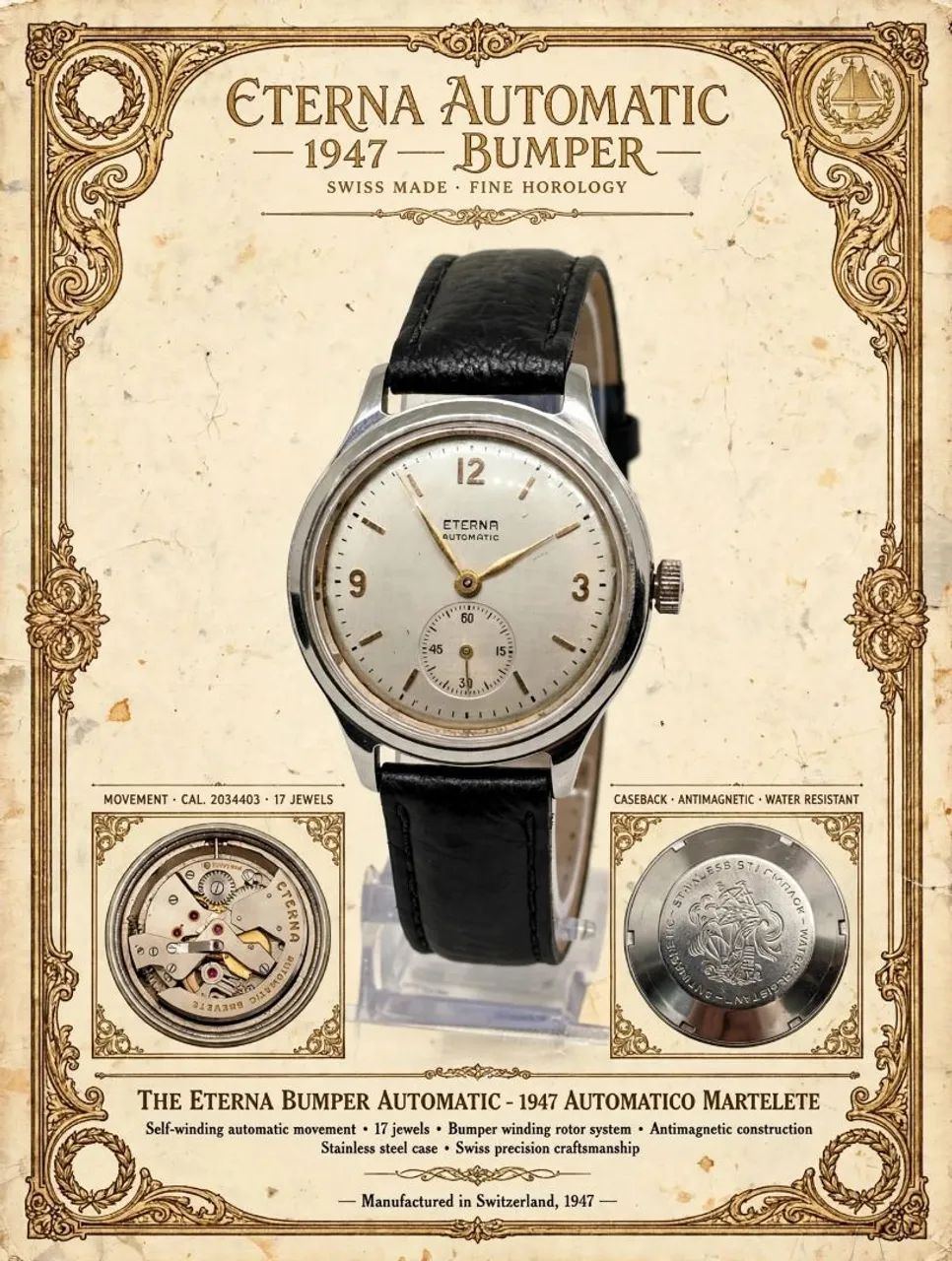 Relógio ETERNA AUTOMATIC 1947 Bumper -  Original - Raridade Anos 40