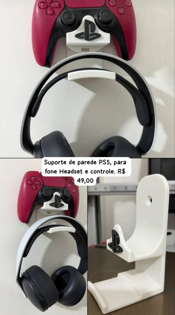 Suporte de parede para headset e controle PS5 em 3D