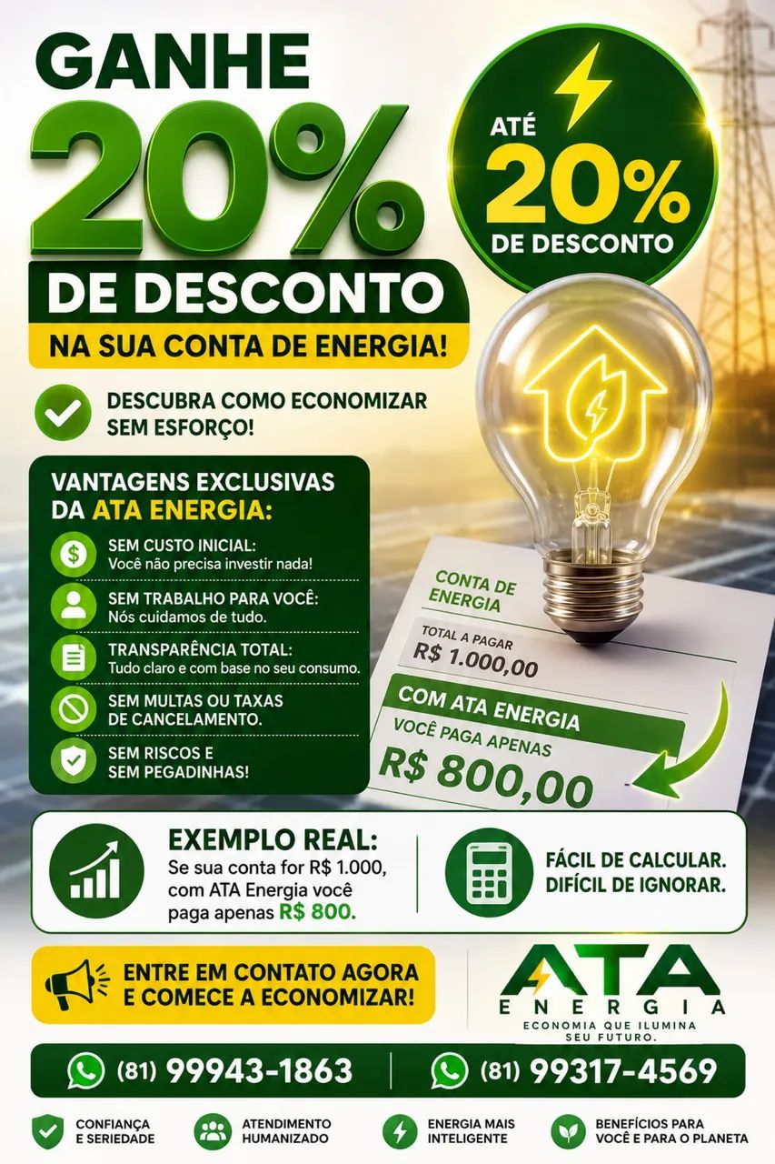 Ganhe 20% de desconto na sua conta de energia!