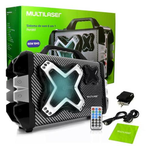 Caixa de Som Multiuso 60w SP323 Multilaser Bluetooth USB Aux Cartão SD Fm Microfone
