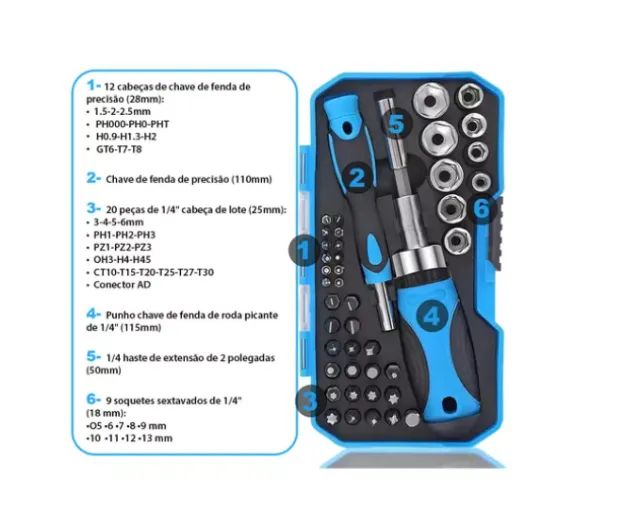 Conjunto Chave De Fenda E Soquete Bits 44 Peças Kabpbom - KA-7715