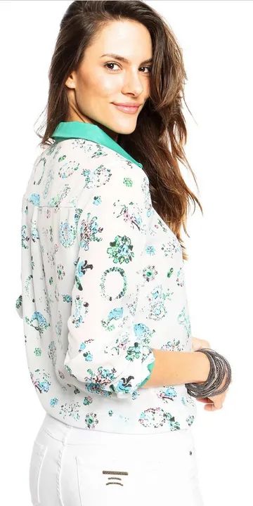 Camisa Manga Longa Estampada com detalhes Verde - Foto 3