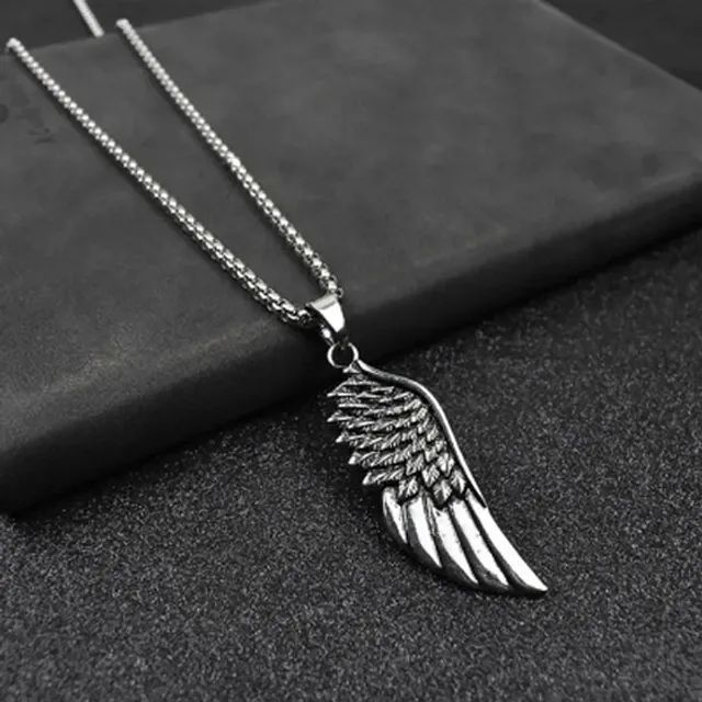 Colar Pingente Corrente Asa De Anjo Prateada Gótico Vintage Retrô Aço Inox - Foto 3