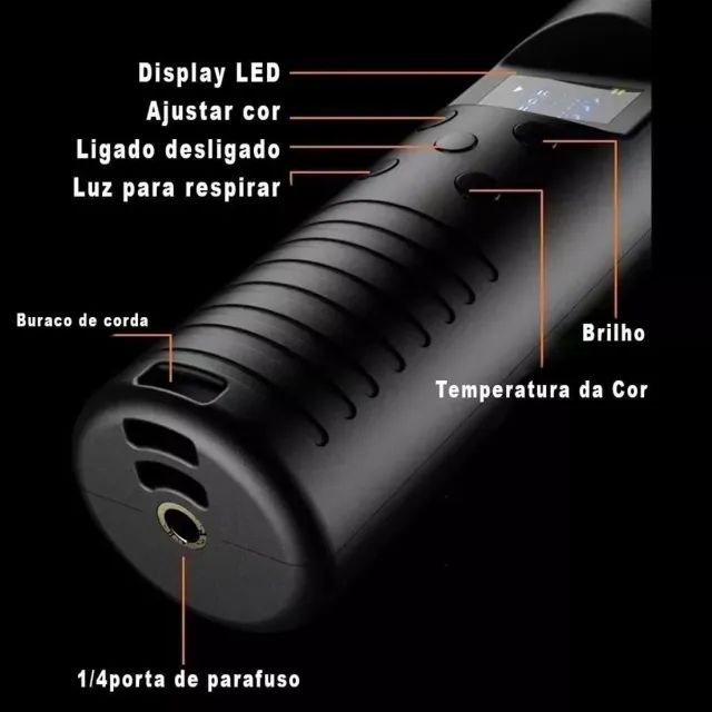 Bastão de Luz LED de Preenchimento RGB com Controle Remoto - Preto 110V/220V - Foto 5