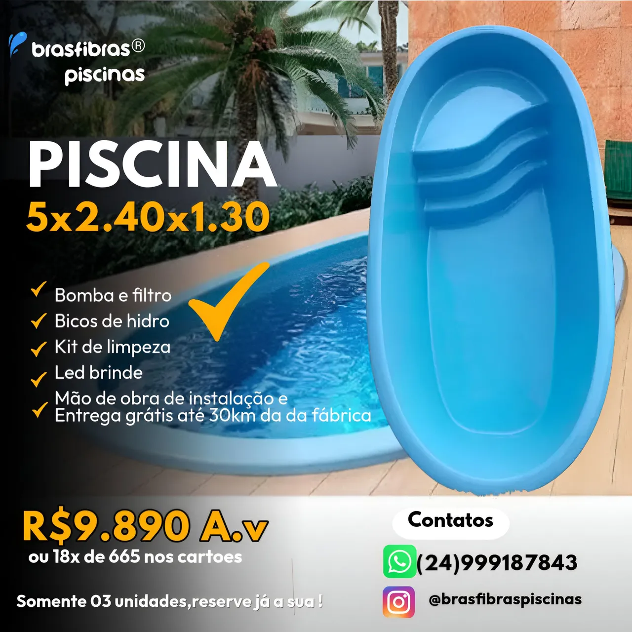 Piscina 5x2,40x1,30 - Brasfibras®