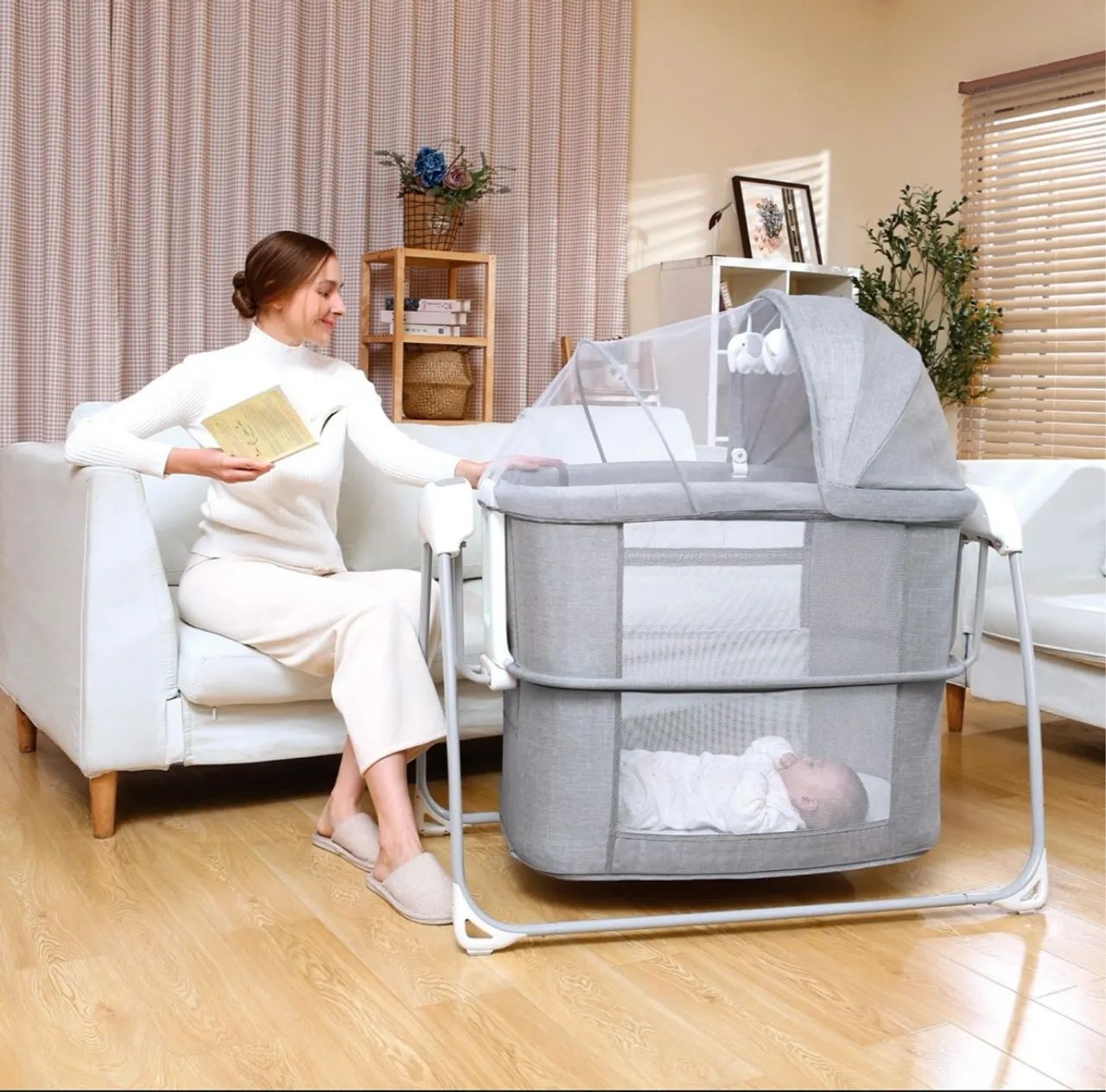 Berço dobrável com mosquiteiro para bebê