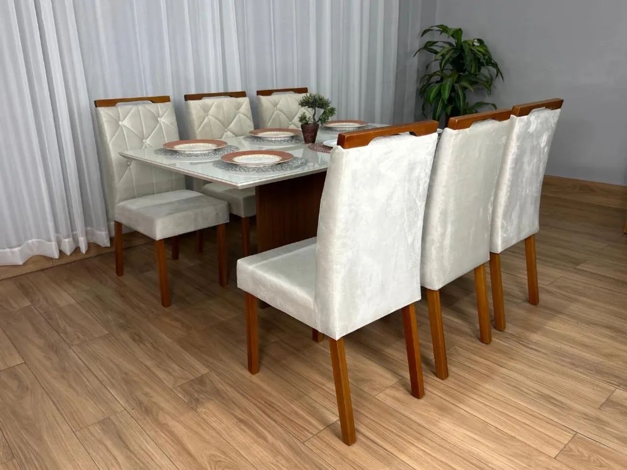 Mesa de Jantar 1.60×0.90 Com 6 Cadeiras Madeira Maciça  - Foto 4