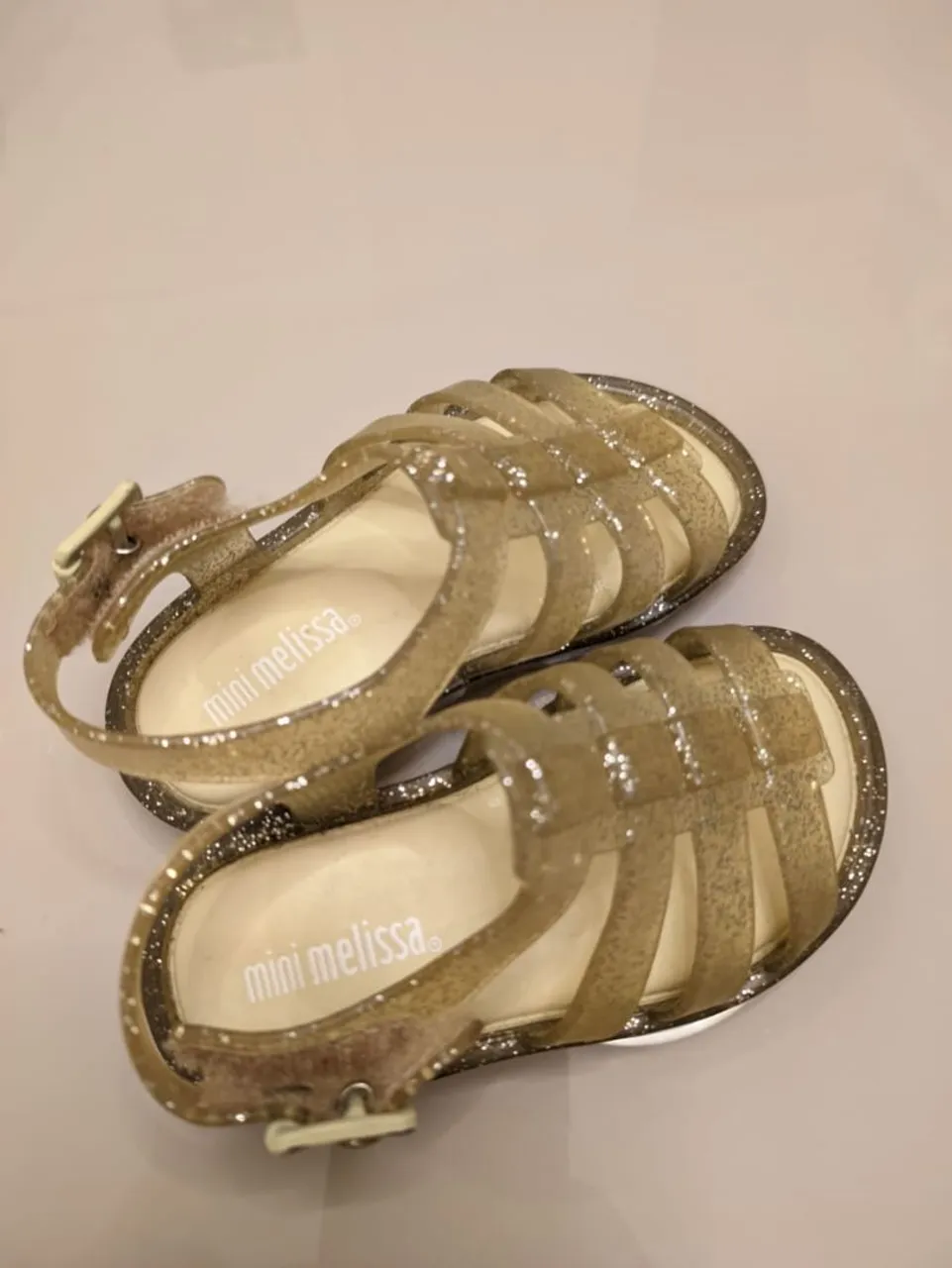 Sandálias Mini Melissa Glitter Dourada Tam. 18 usado, 50 reais