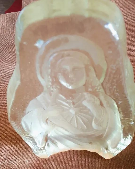 Antigo e raro Sagrado Coração de Jesus placa sacra Bloco de cristal translucido *Descrição - Foto 3