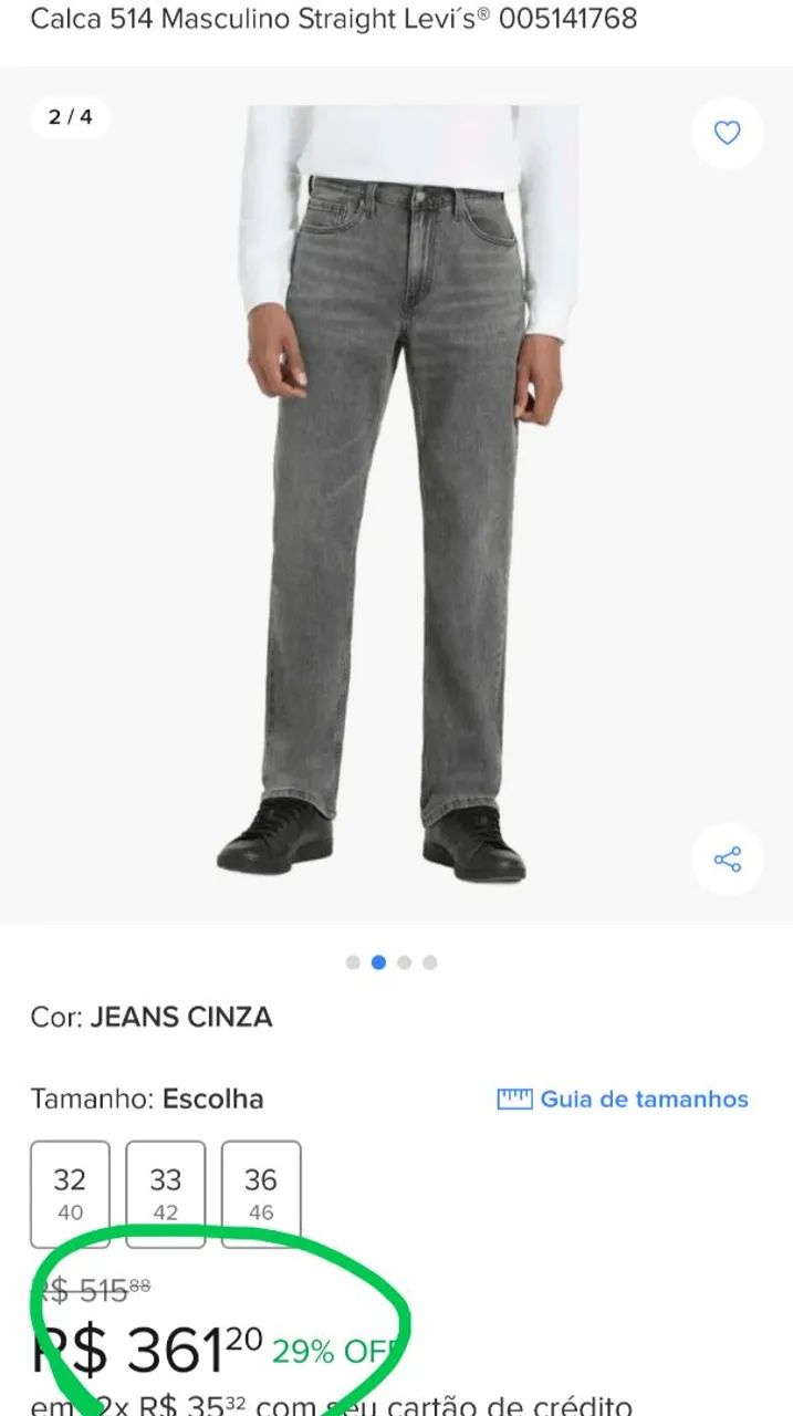 Calça Jeans Levi's® 501 Slim Taper 42 - Foto 2
