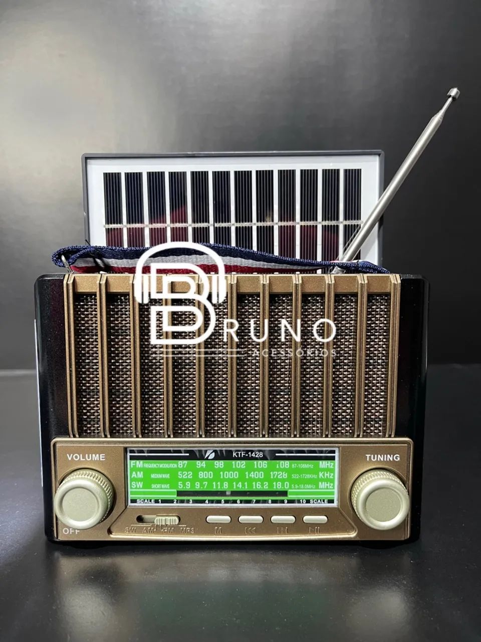 Rádio AM/FM/SW com Bluetooth, USB, TF e Painel Solar - Foto 4