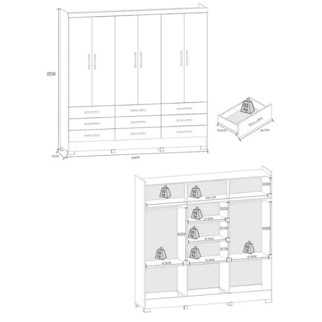 Guarda roupa Casal 6 Portas 9 Gavetas Novo - Foto 3
