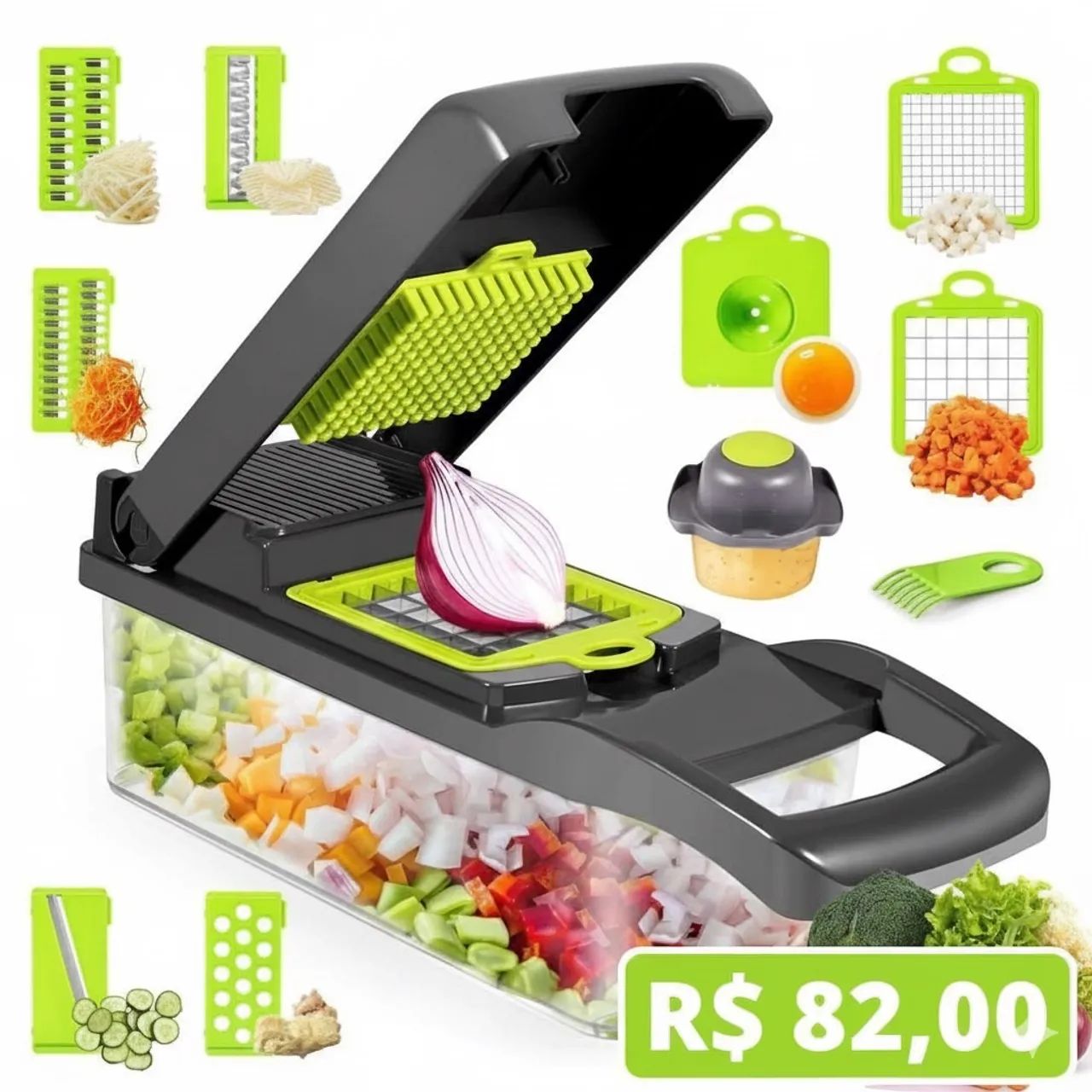 Cortardor/Fatiador/Descascador de legumes com Caixa de Armazenamento