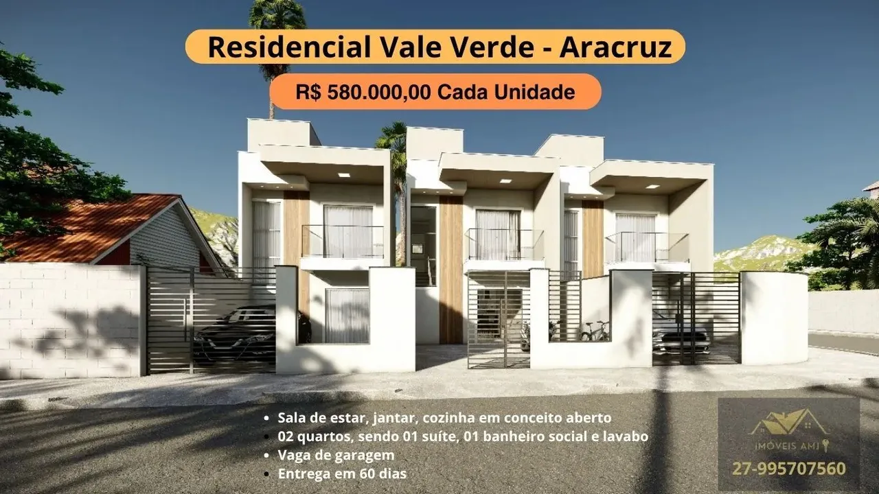 Vende-se Duplex de 02 quartos, sendo 01 suíte, no Residencial Vale Verde, Aracruz-ES.