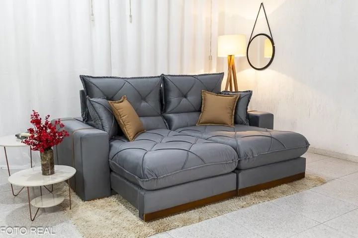 Sofá Retrátil e Reclinável Gran Bello 2.50m D33 Molas Ensacadas Veludo - Foto 2