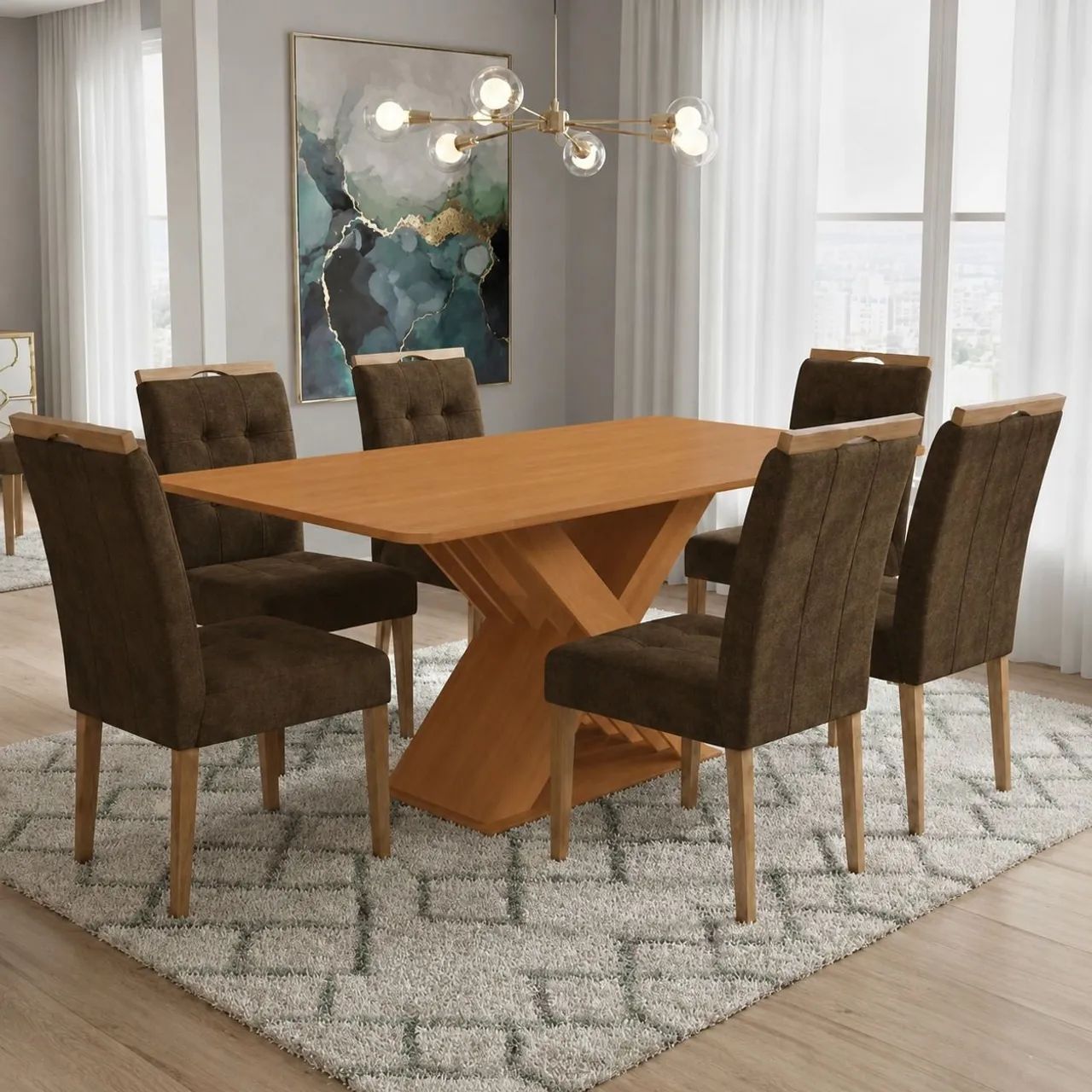 Mesa Graviola s/ vidro com 6 cadeiras Sophia - Entrega Rápida 