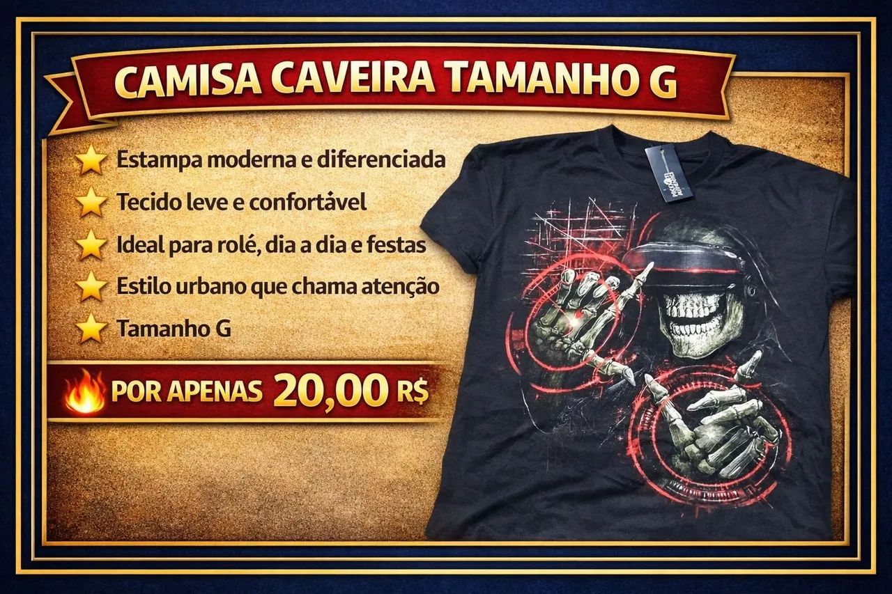 Camisa Caveira Nova Tamanho G  - Foto 2
