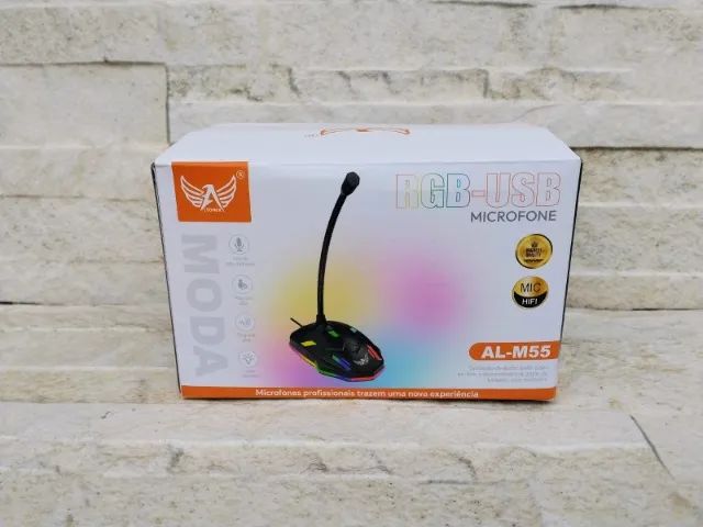 Microfone Gamer de Mesa LED RGB com Fio USB