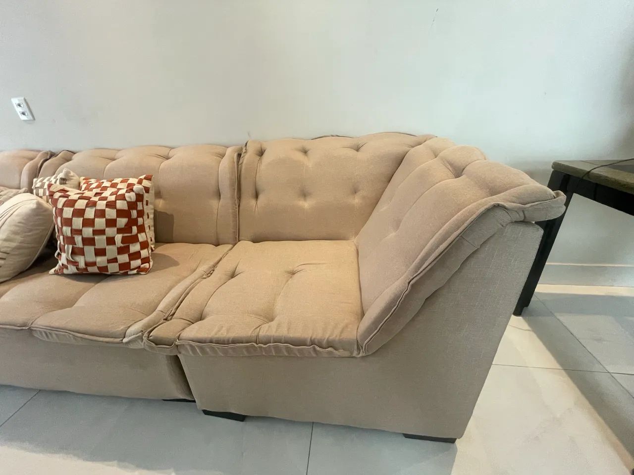 Conjunto sofá em linho sofisticado 3,42m excelente estado - Foto 2