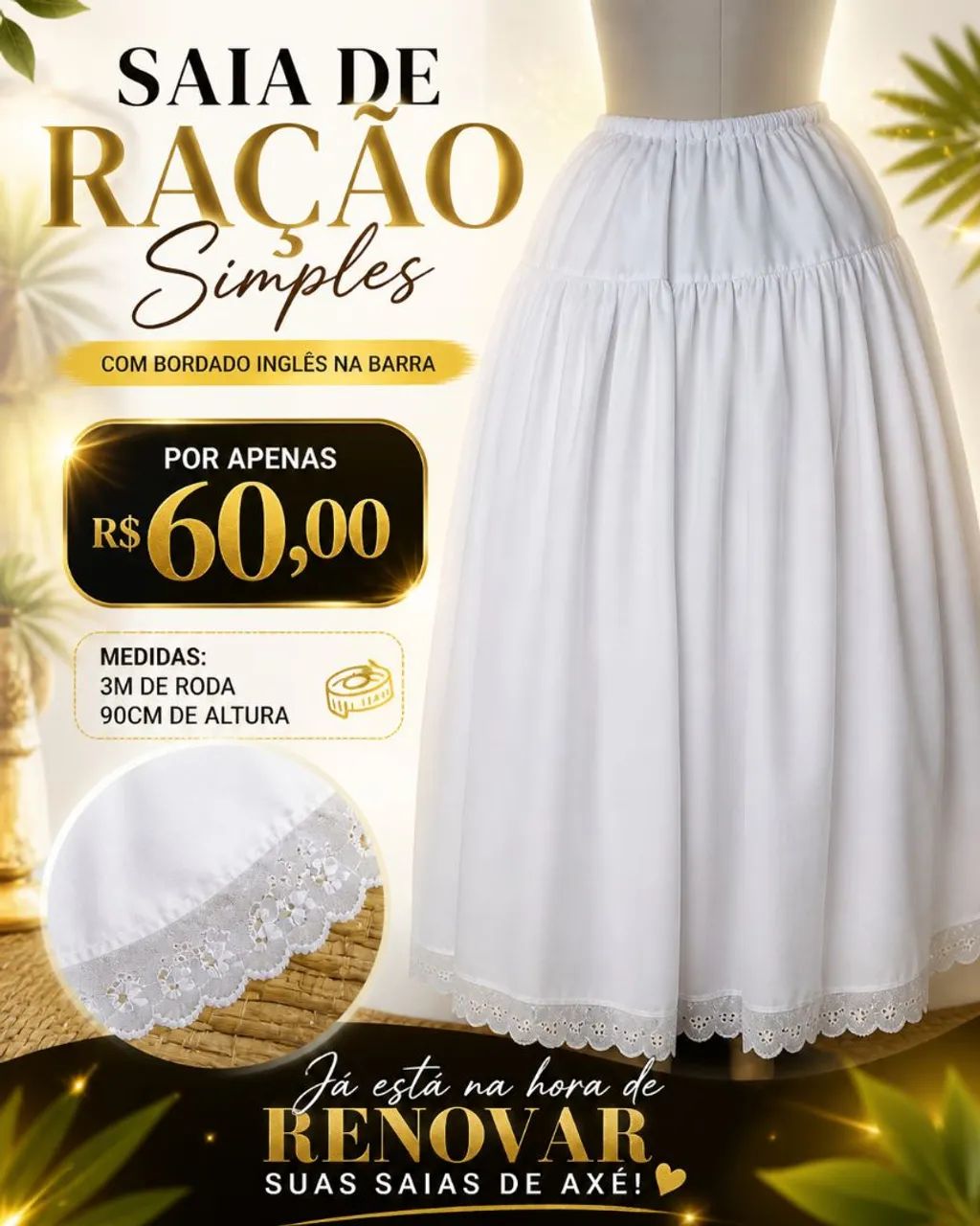 Saia de ração simples candomblé umbanda jurema sagrada 