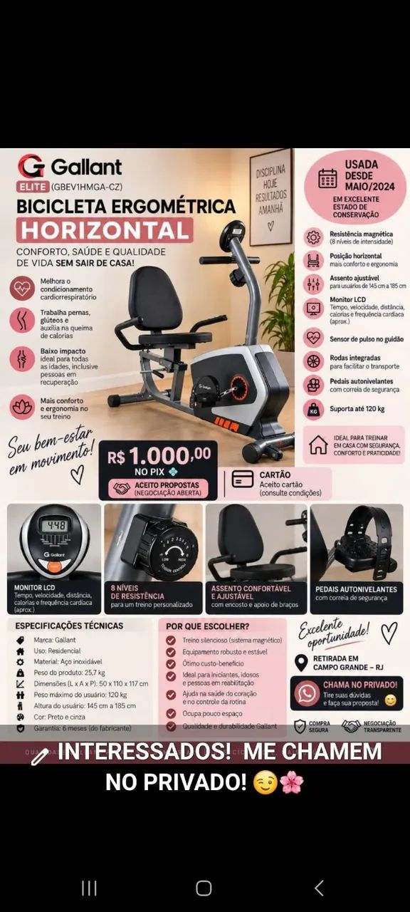 Bicicleta Ergométrica Magnética Horizontal 