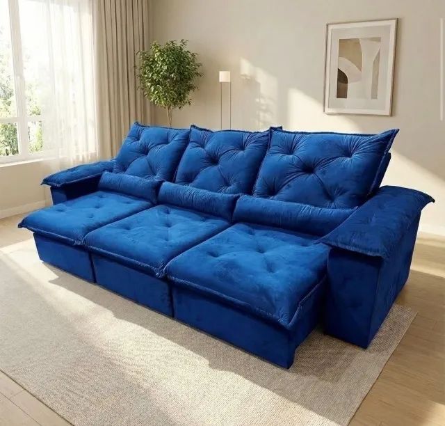 Sofá Retrátil e Reclinável Verona Lux 2,75 m Veludo Azul
