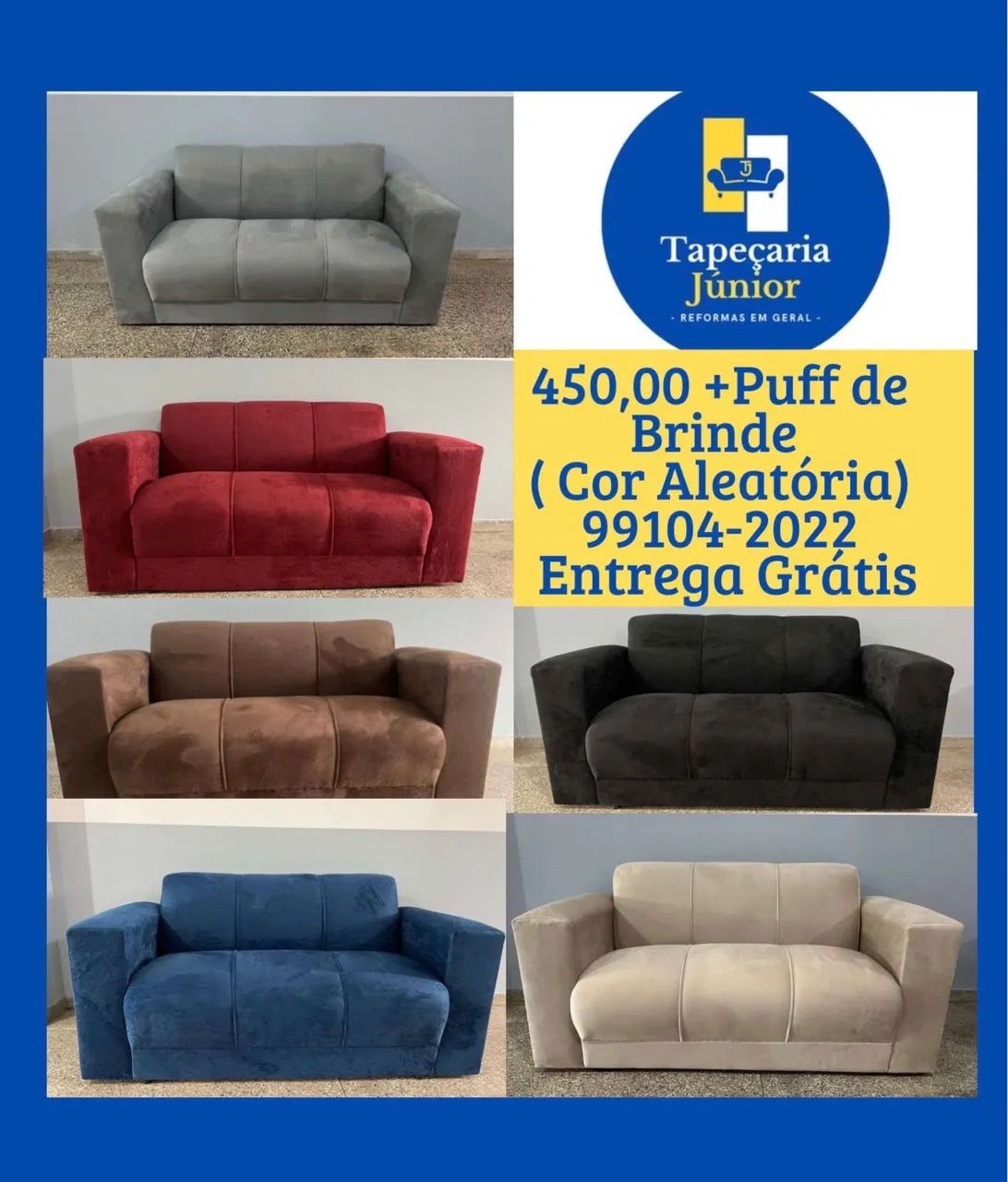 Sofás novos a pronta entrega. 450,00 puff e entrega grátis 