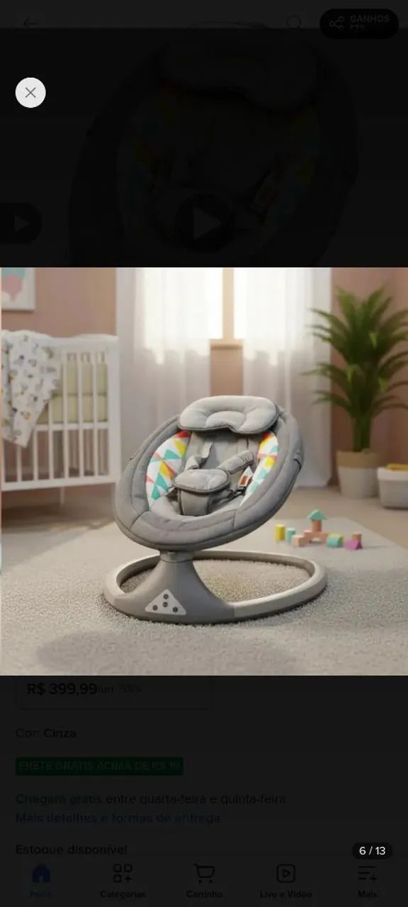 Cadeira Balanço Bebê Elétrica Clingo Automática Músicas