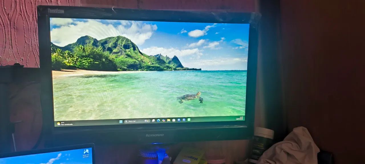 Dois Monitores Lenovo 19 polegadas e suporte de mesa 