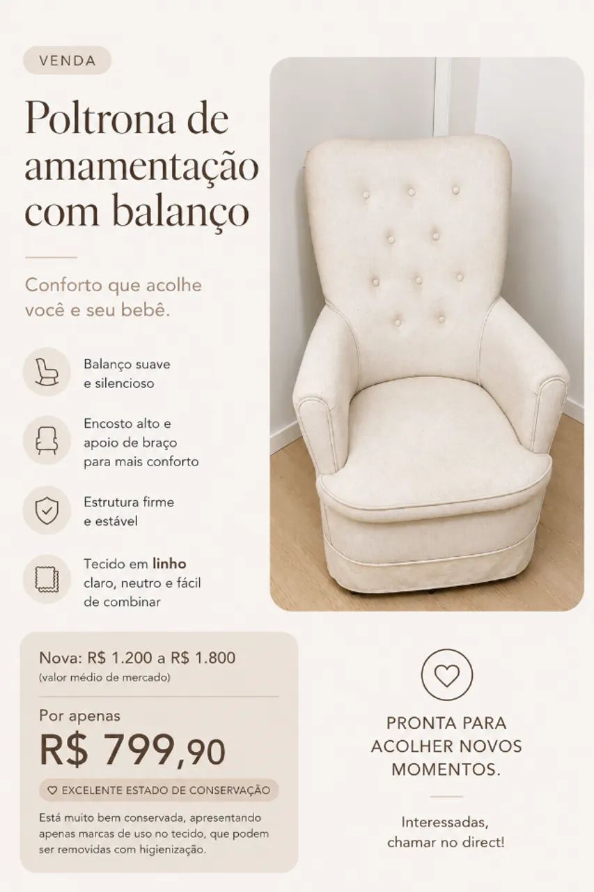 Poltrona de amamentação com balanço 