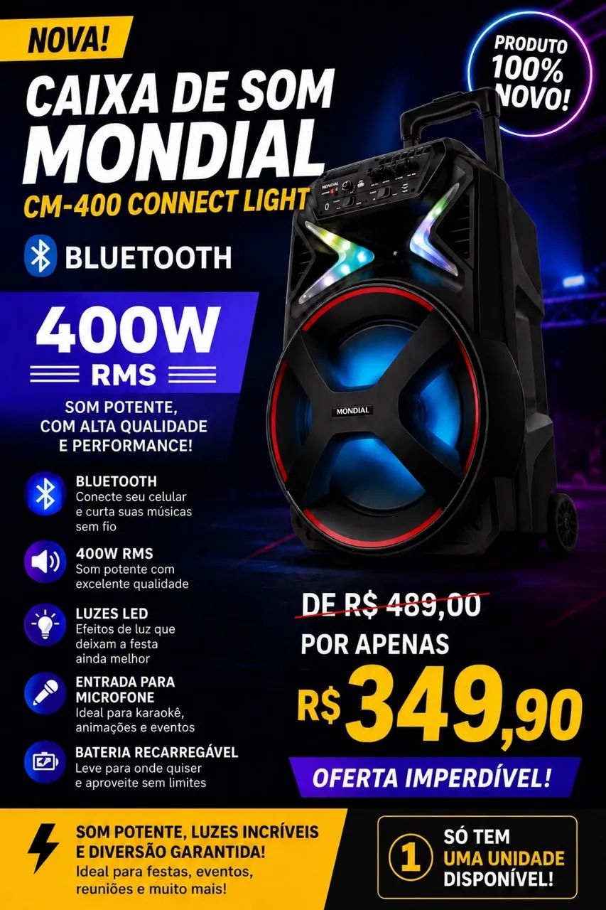 Caixa de som mundial 400w Nova  