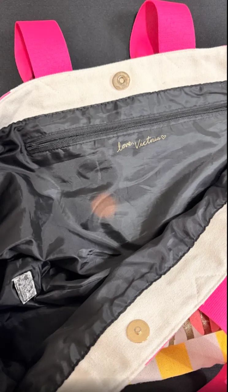 bolsa victorias secret original, estilo sacola/praia, listrada com estampa - Foto 4