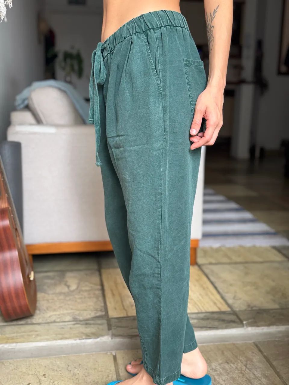calça linho verde Zara M - Foto 2