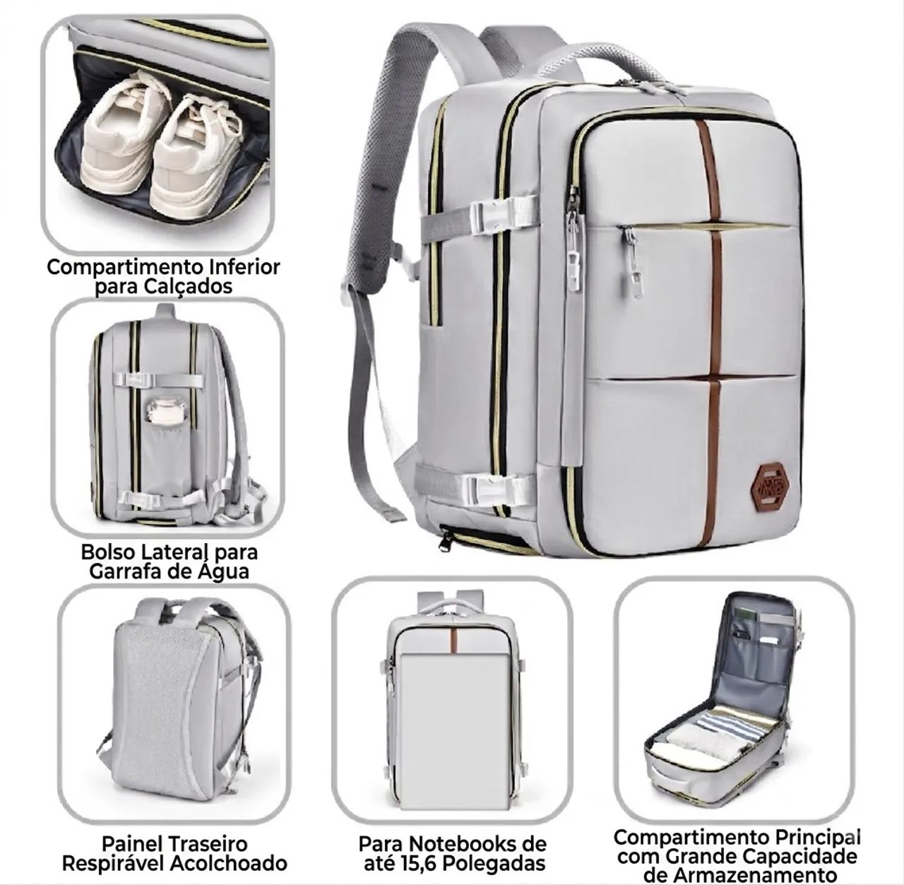 Mochila para viagem cor preta com vários compartimentos  - Foto 2