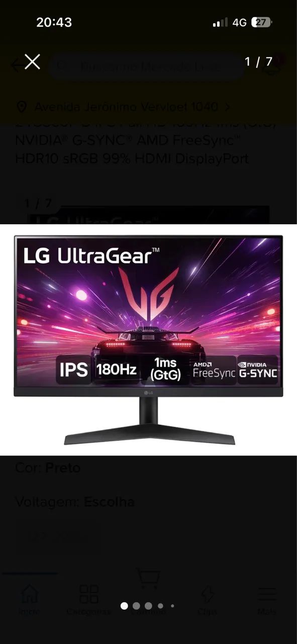 Monitor Gamer LG UltraGear 2424GS60F-B IPS Full HD 180Hz 1ms (GtG) NVIDIA® G-SYNC® AMD