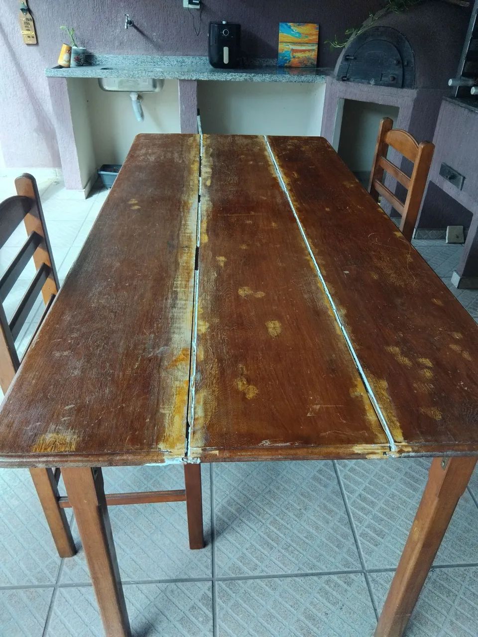 Jogo de Mesa Rústica Madeira Maciça (1,80m) + 4 Cadeiras