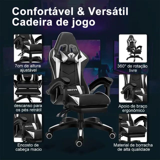  Cadeira Python Fly Ergonomica Gamer com apoio para os pés  - Foto 5