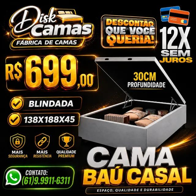 Cama Baú Casal -30cm profundidade. QUALIDADE, ESPAÇO E PREÇO BAIXO!