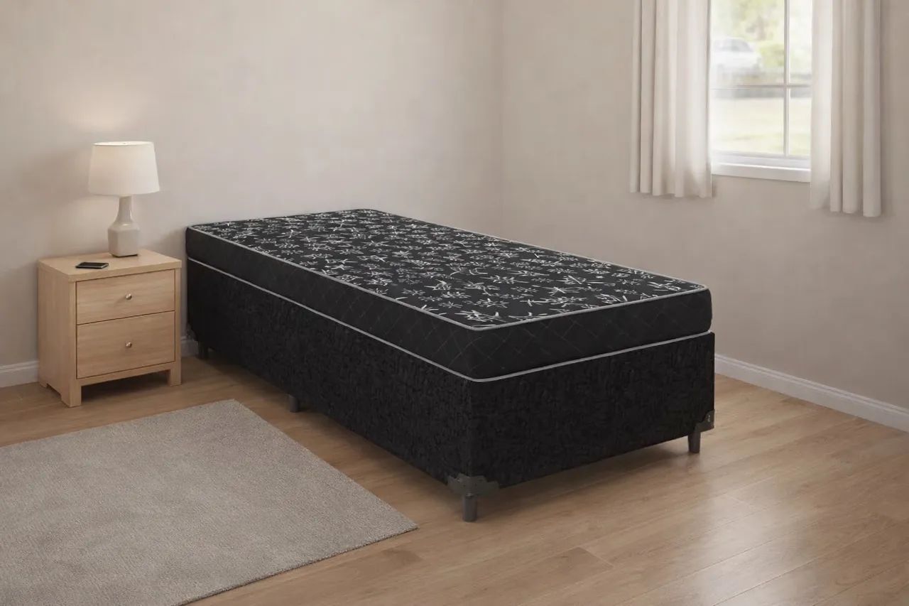 Cama Box Solteiro Conjugada Preto Oriente